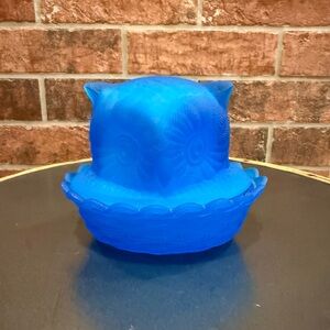 Vintage LG Wright owl head covered trinket dish